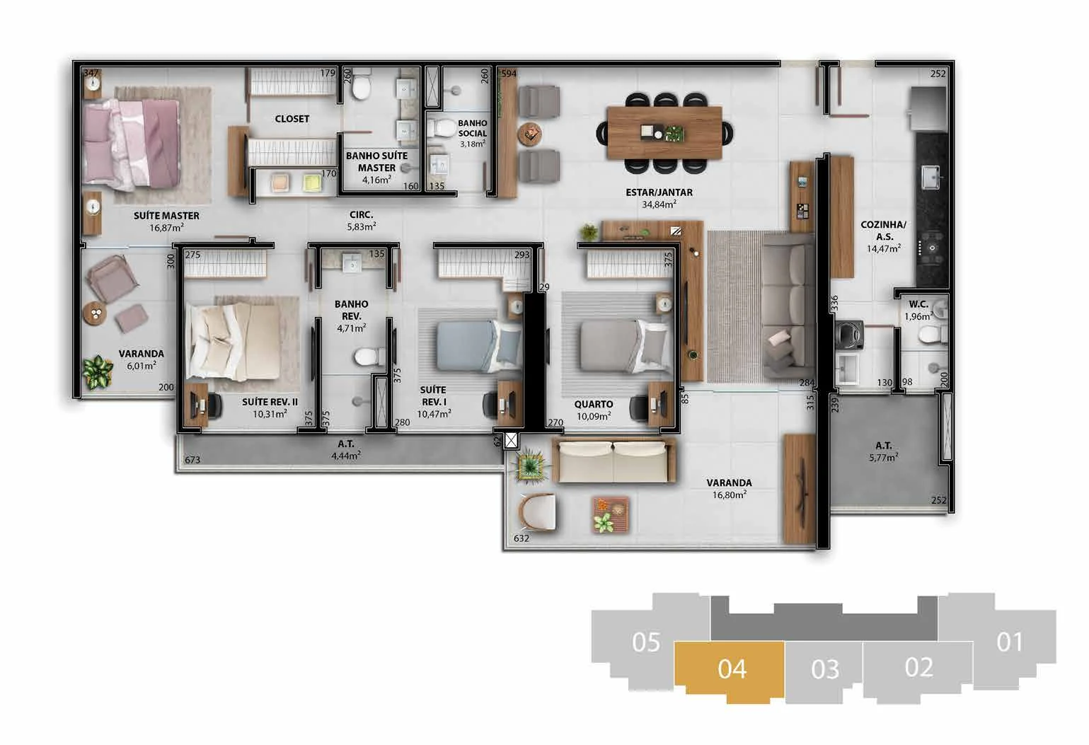 Torre Da Vinci - Coluna 04 (169,73 m² | 3 Suítes + 1 Quarto)