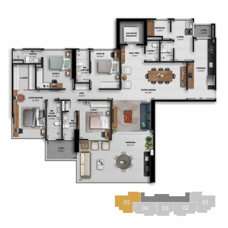 Torre Da Vinci - Coluna 05 (208,79 m² | 4 Suítes)