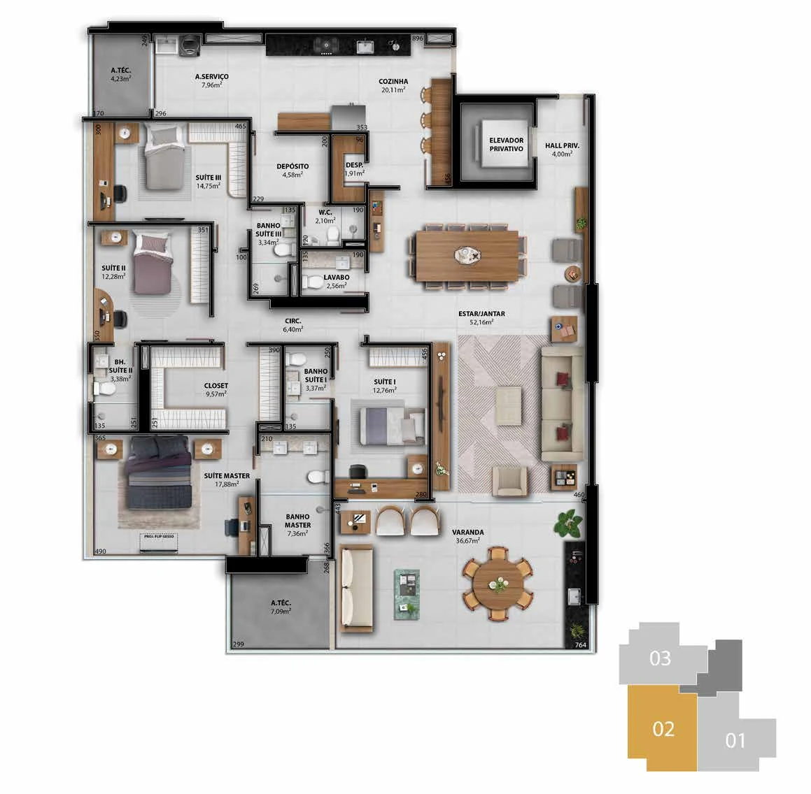 Torre Van Gogh - Coluna 02 (257,86 m² | 4 Suítes)
