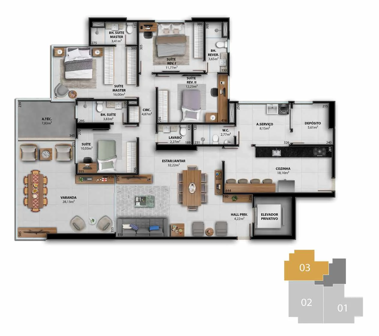 Torre Van Gogh - Coluna 03 (200,53 m² | 4 Suítes)