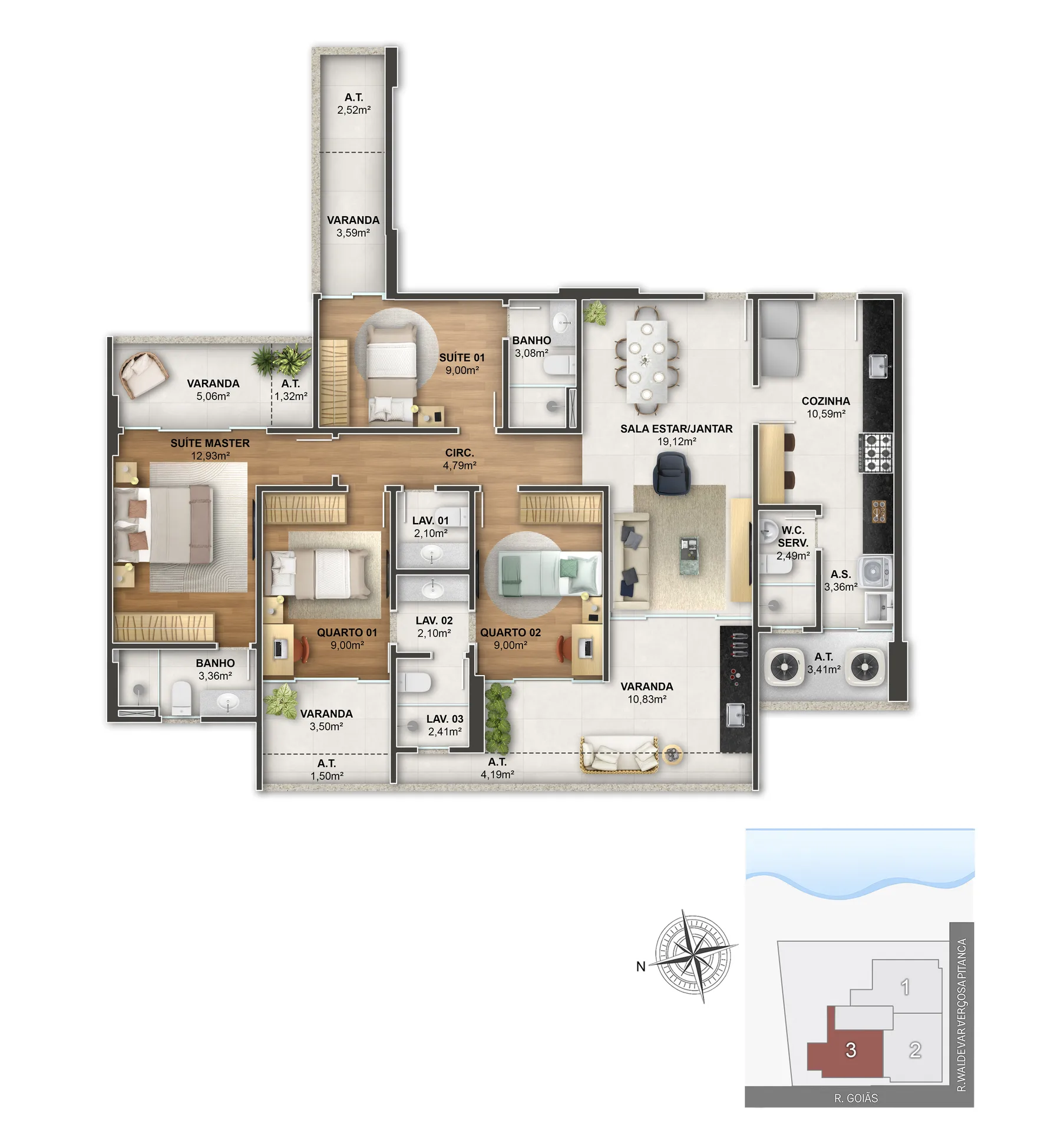 Coluna 03 - 4 Quartos (3 Suítes) | 148,30 m²