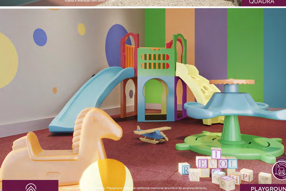 Playground infantil com piso emborrachado e brinquedos seguros