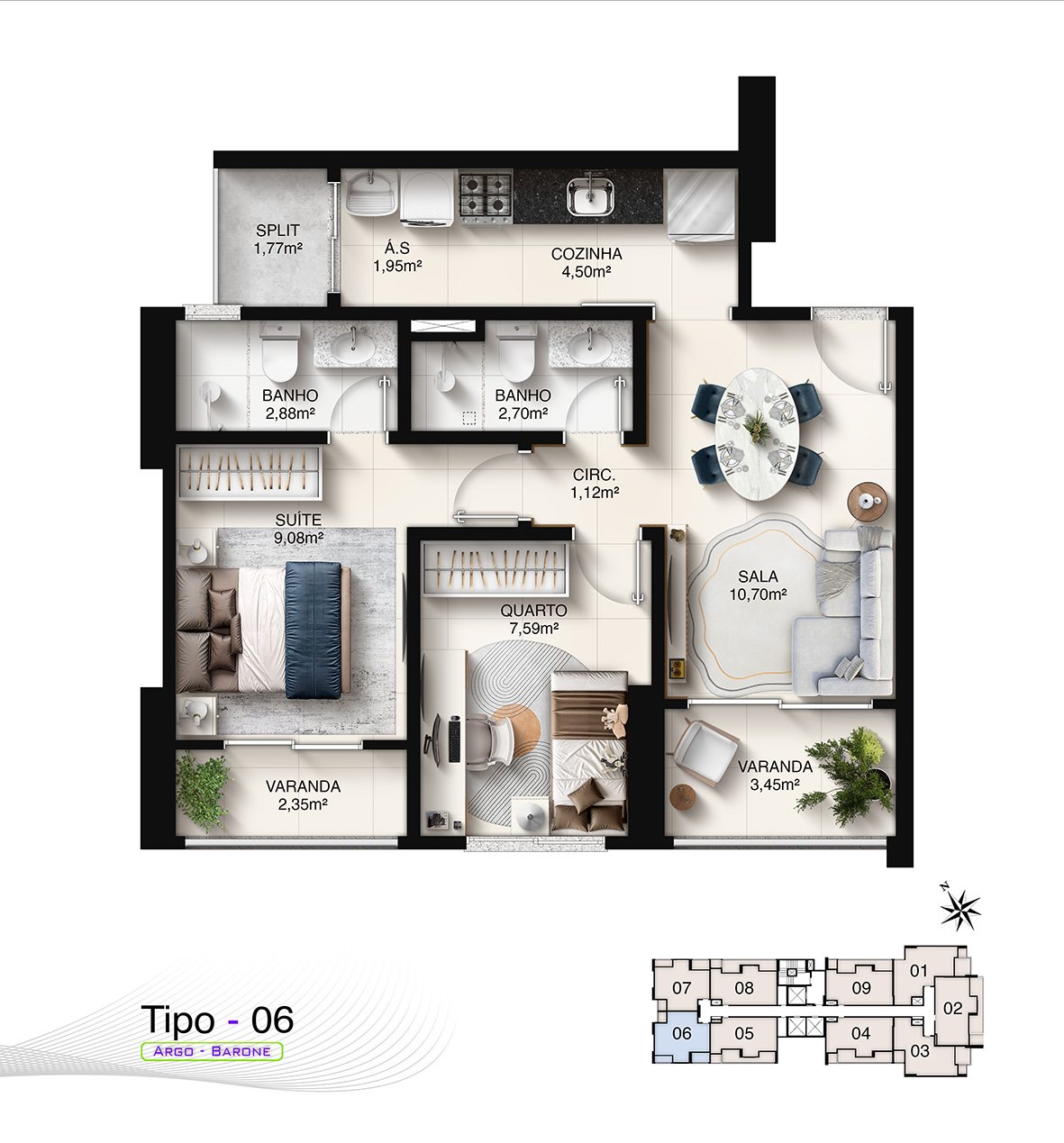 Planta Tipo 06 (Opção com Living Estendido)