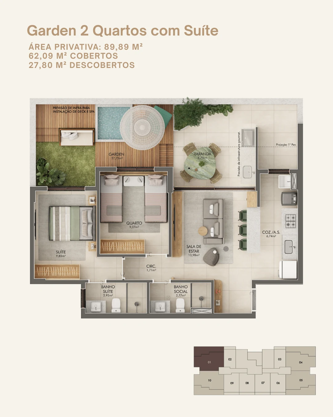 Garden 2 Quartos c/ Suíte - Coluna 01 (89,89 m²)