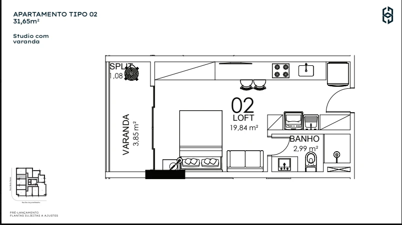 Studio Coluna 02 - 31,65 m²