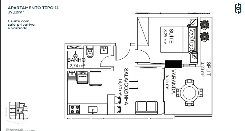 Studio Coluna 11 - 31,89 m²