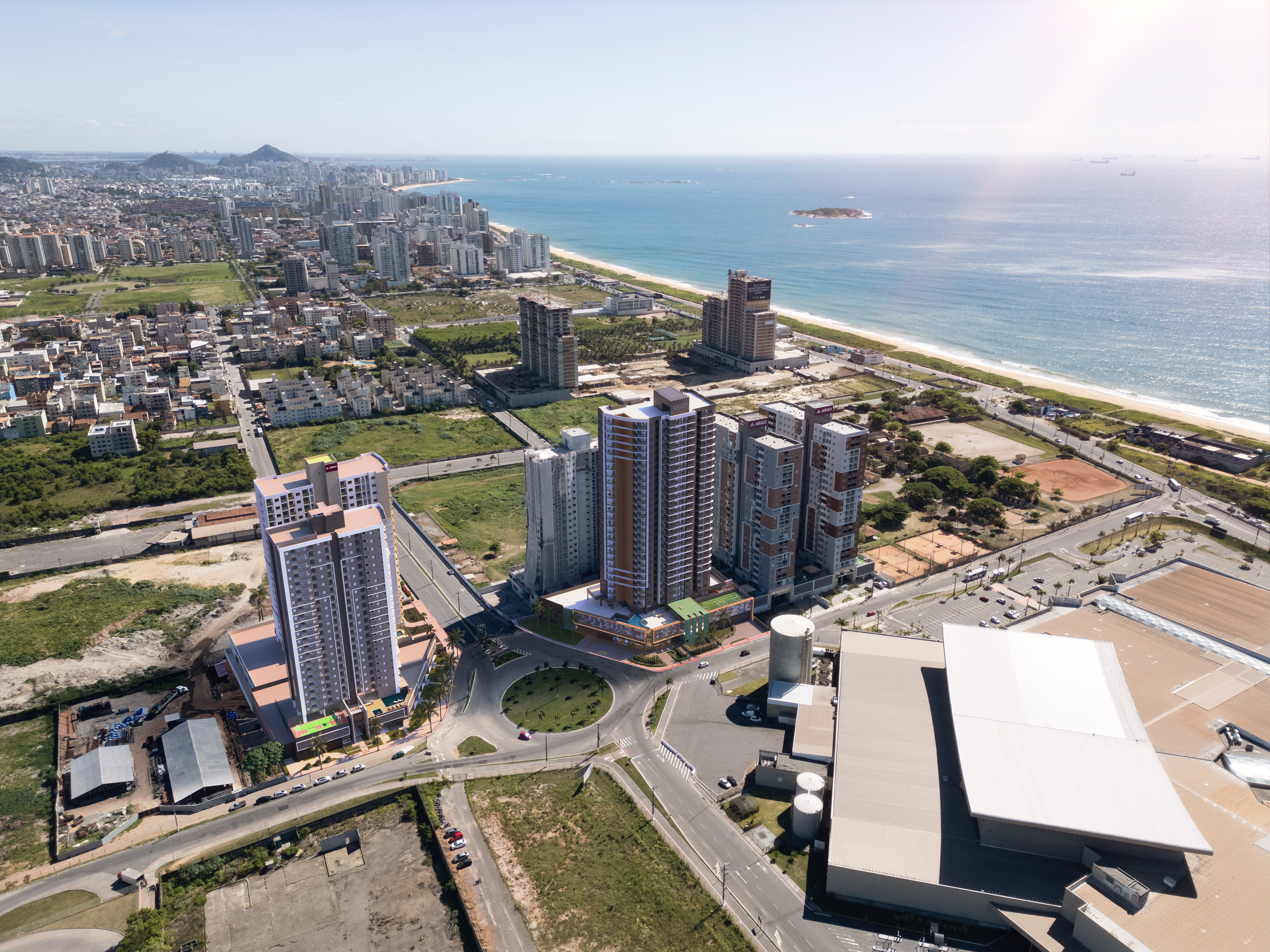 Vista aérea e inserção urbana em frente ao Shopping Boulevard
