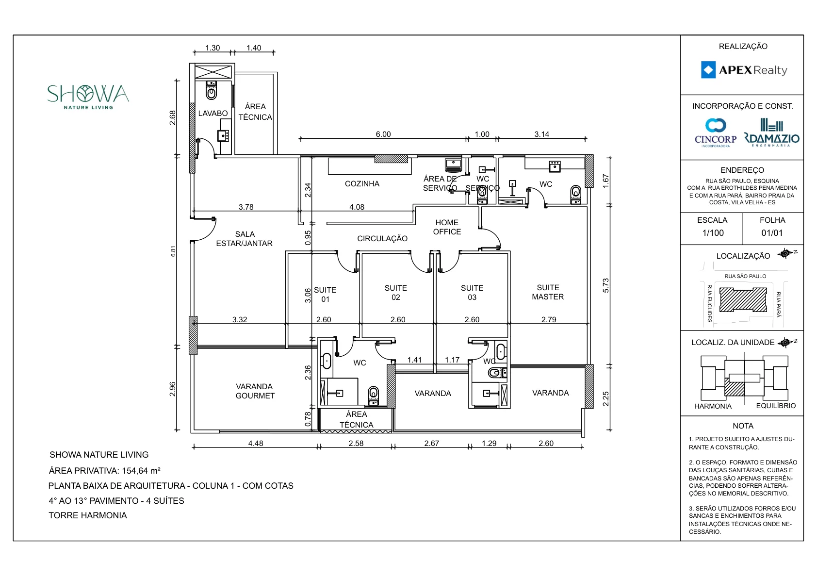 Planta Tipo - Coluna 01 (154,64 m²)