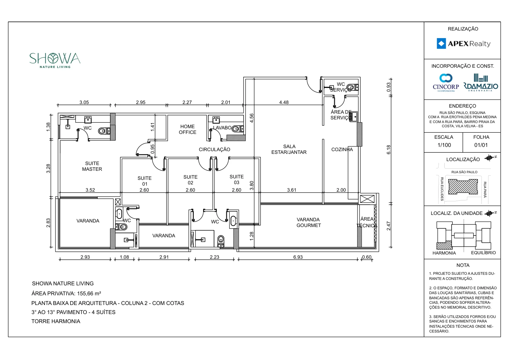 Planta Tipo - Coluna 02 (155,66 m²)