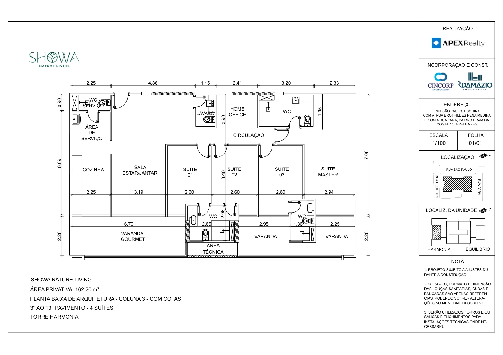 Planta Tipo - Coluna 03 (162,20 m²)