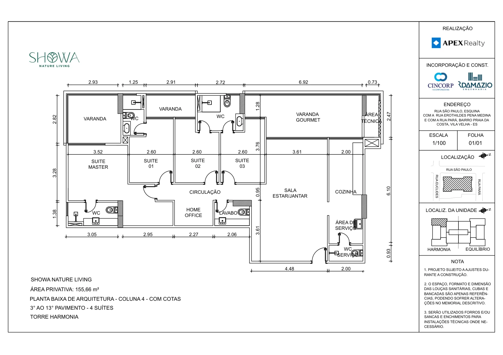 Planta Tipo - Coluna 04 (155,66 m²)