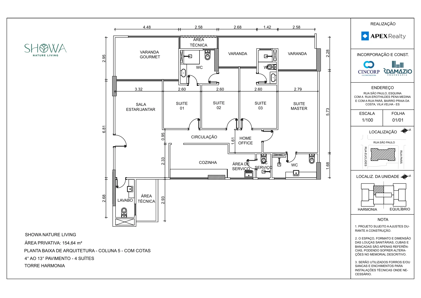 Planta Tipo - Coluna 05 (154,64 m²)