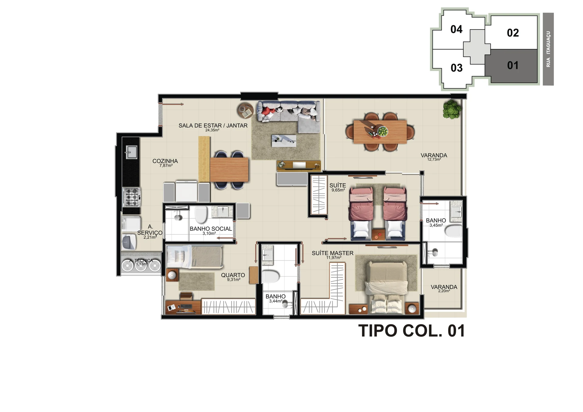 Planta Tipo - Coluna 01 (104,31 m²)