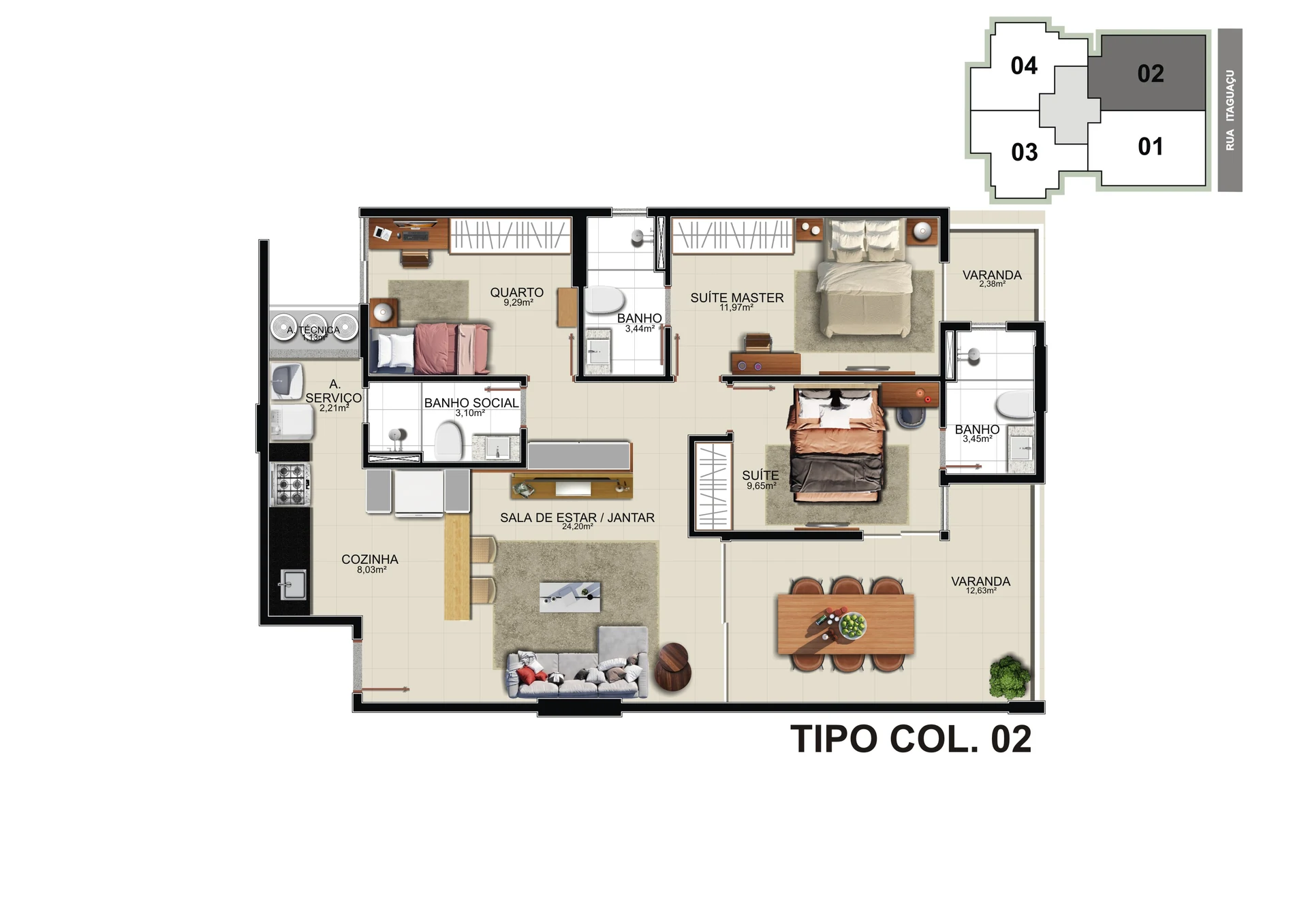 Planta Tipo - Coluna 02 (105,14 m²)