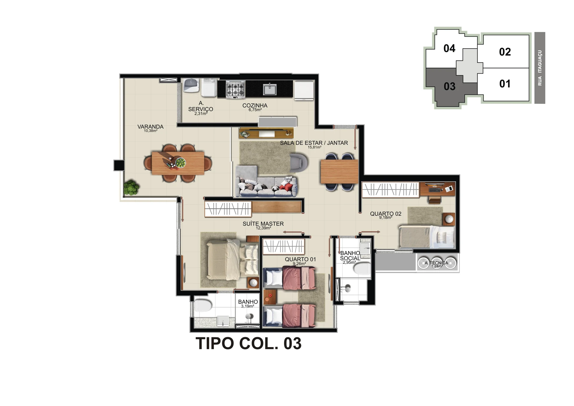 Planta Tipo - Coluna 03 (89,35 m²)