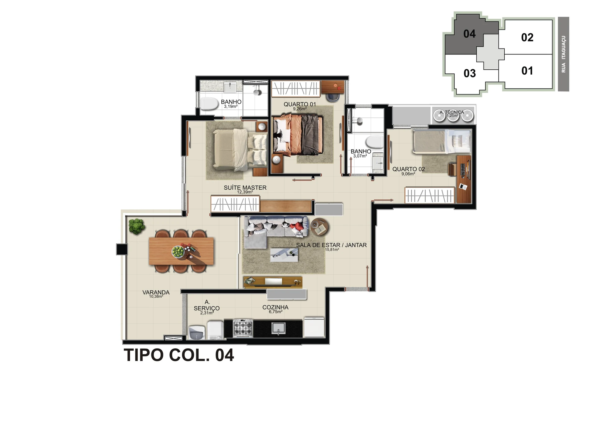 Planta Tipo - Coluna 04 (89,04 m²)