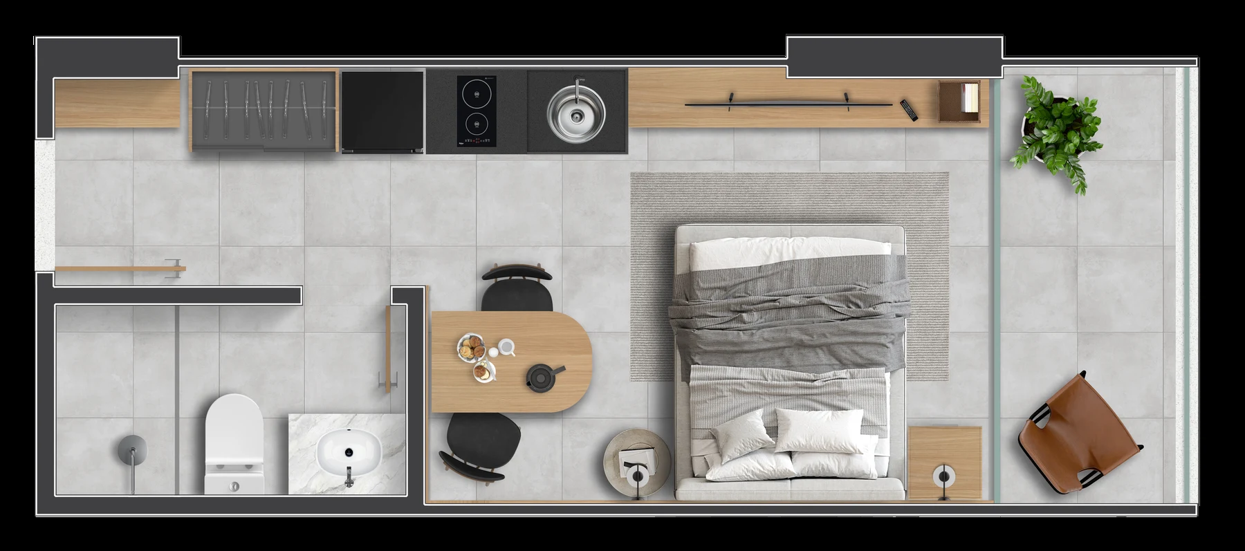 Planta Humanizada Studio Master com Suíte e Varanda (Stay 01 HD)
